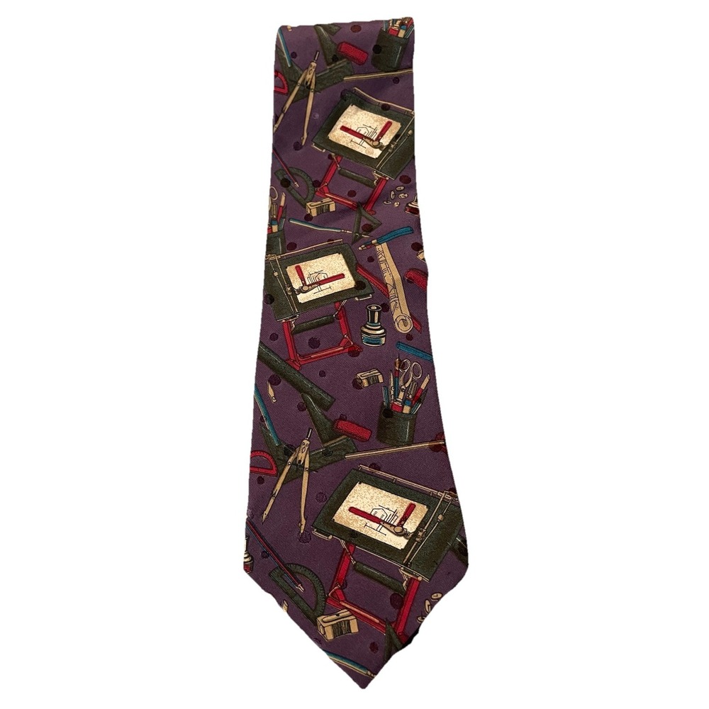 80s Woodard Italian Silk Necktie Mens Academia Professor Beige Red USA Made